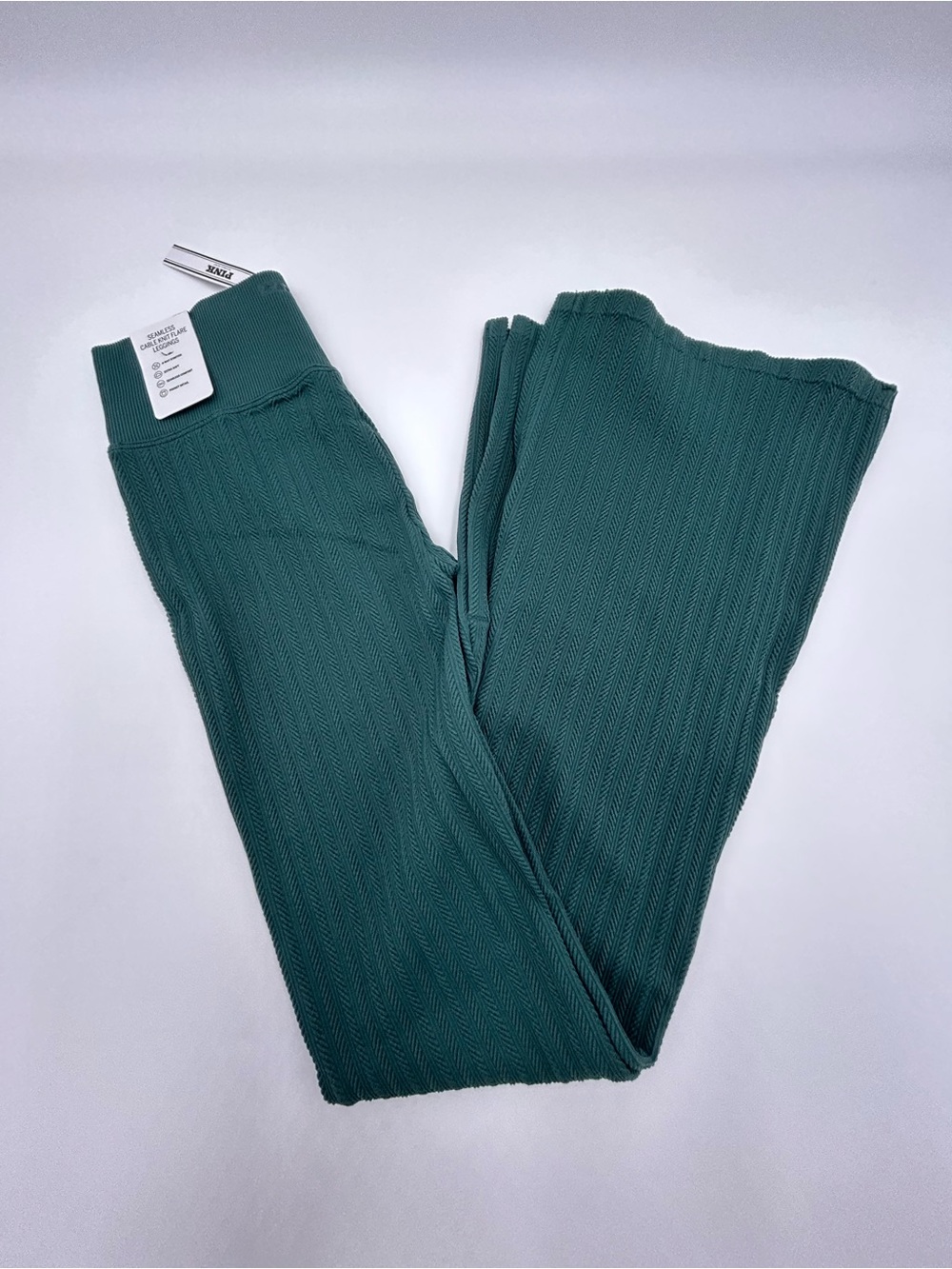 PINK Victoria's Secret Ribbed Forest Green Flare Leggings SP NWT